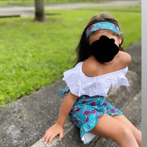 Kids 2 piece off the shoulder shirt and shorts